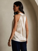 [Beige] SilkSilky-NO Sleeveless Halterneck T-skjorte for Kvinner 002