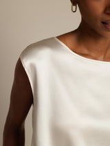 [Hvit] SilkSilky-NO Cap Sleeve Round Neck T-skjorte for Kvinner 004