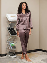 [Kaffe] SilkSilky-NO Long Sleeve Lapel Collar Pyjamas for Kvinner 005