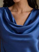 [Ekte Petrol] SilkSilky-NO Cap Sleeve Cowl Neck T-skjorte for Kvinner 004