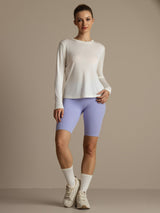 [Hvit] SilkSilky-NO Langermet Tett Crew Neck T-skjorte for Kvinner 010