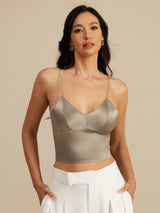 [Kaki] SilkSilky-NO Spaghetti Strap V Neck Camisole Topp 001
