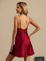 [Vin] SilkSilky-NO Spaghetti Strap Deep V Neck Nattkjole 002