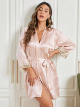 [Rosa] SilkSilky-NO 3/4 Sleeve Morgenkåpe for Kvinner 004