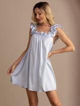 [Gråblå] SilkSilky-NO Sleeveless Square Neck Nattkjole 005