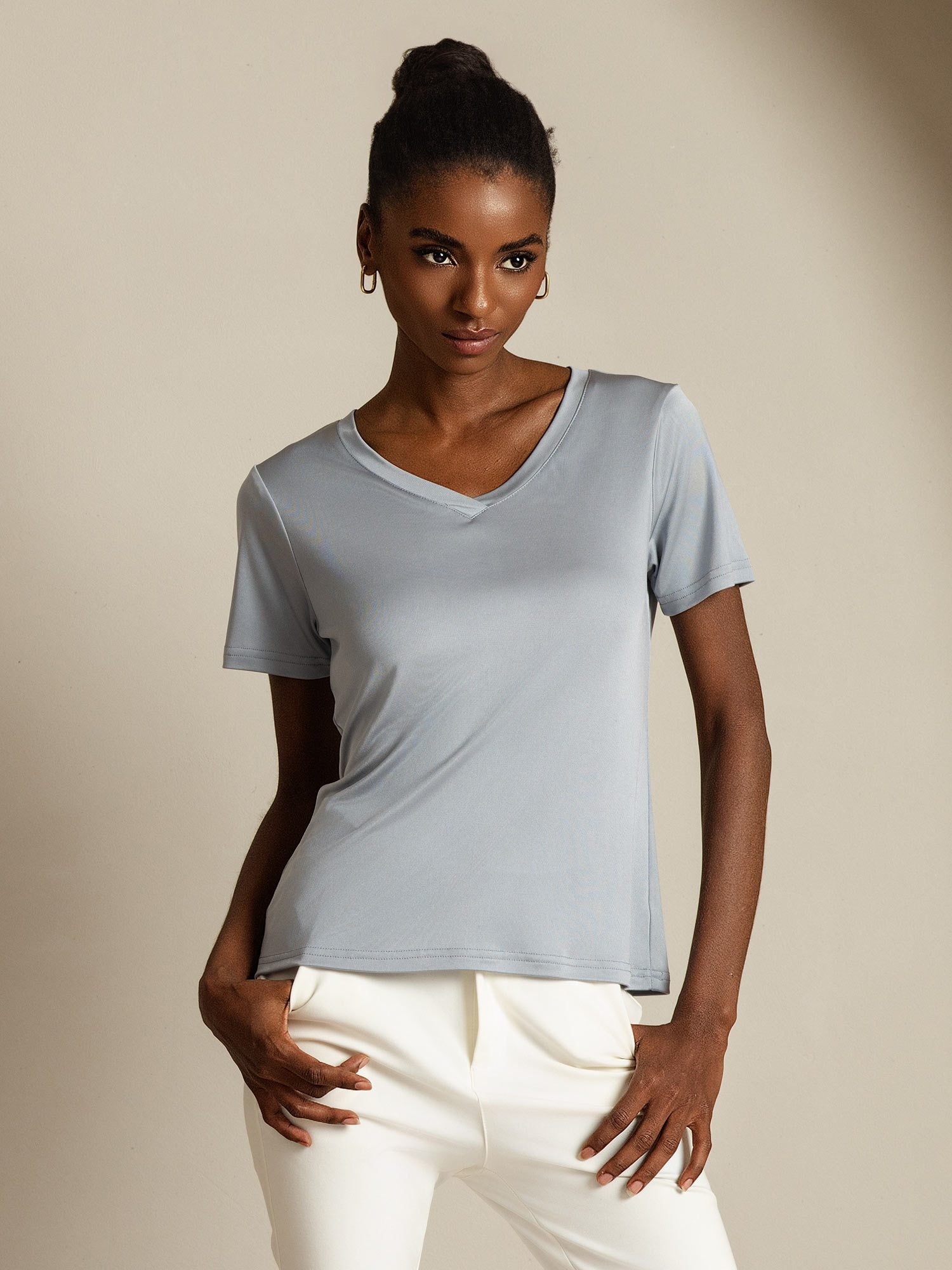 [Lysegrå] SilkSilky-NO Silke Womens T-Shirt 001