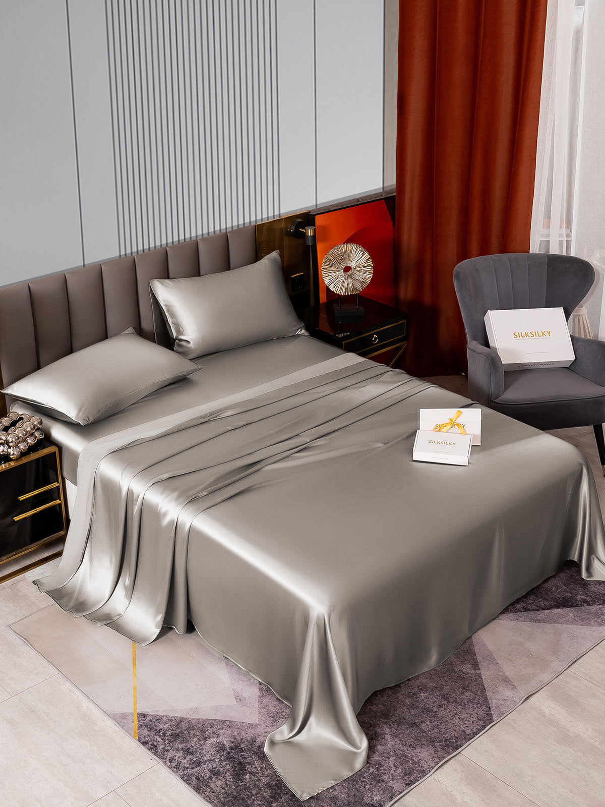 [Grå] SilkSilky-NO 22Momme Bedding Set 002