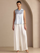 [Lyse Blå] SilkSilky-NO Sleeveless Lapel Collar Skjorte for Kvinner 006