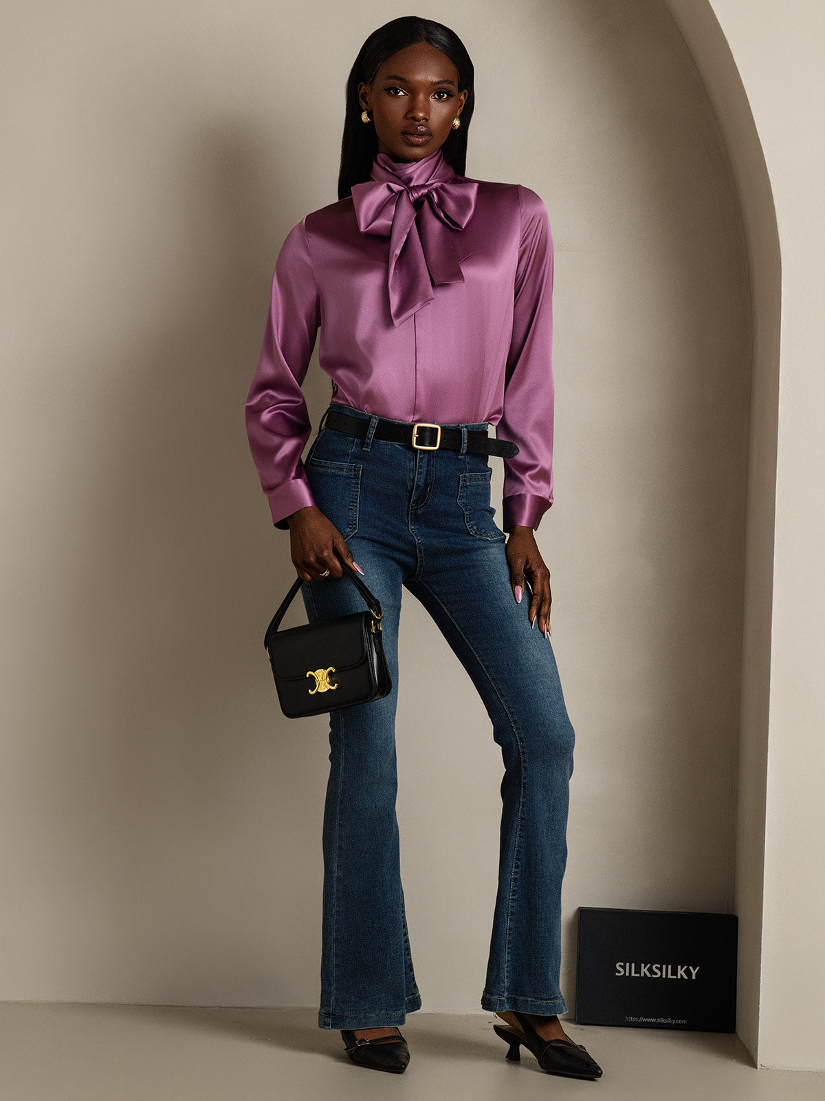 [Mørklilla] SilkSilky-NO 19Momme Bluse 005