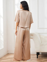 [Champagne] SilkSilky-NO Halv erme Round Neck Pyjamas for Kvinner 005