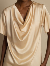 [Champagne] SilkSilky-NO Short Sleeve Cowl Neck Damebluser 004