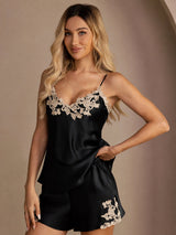 [Svart] SilkSilky-NO Spaghetti Strap V Neck Camisole sett 001