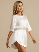 [Hvit] SilkSilky-NO Short Sleeve Round Neck Pyjamas for Kvinner 003