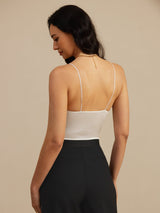 [Hvit] SilkSilky-NO Spaghetti Strap V Neck Camisole Topp 002