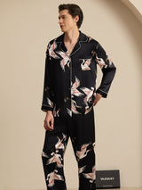 [Svart] SilkSilky-NO Long Sleeve Notch Collar Pyjamas for menn 003