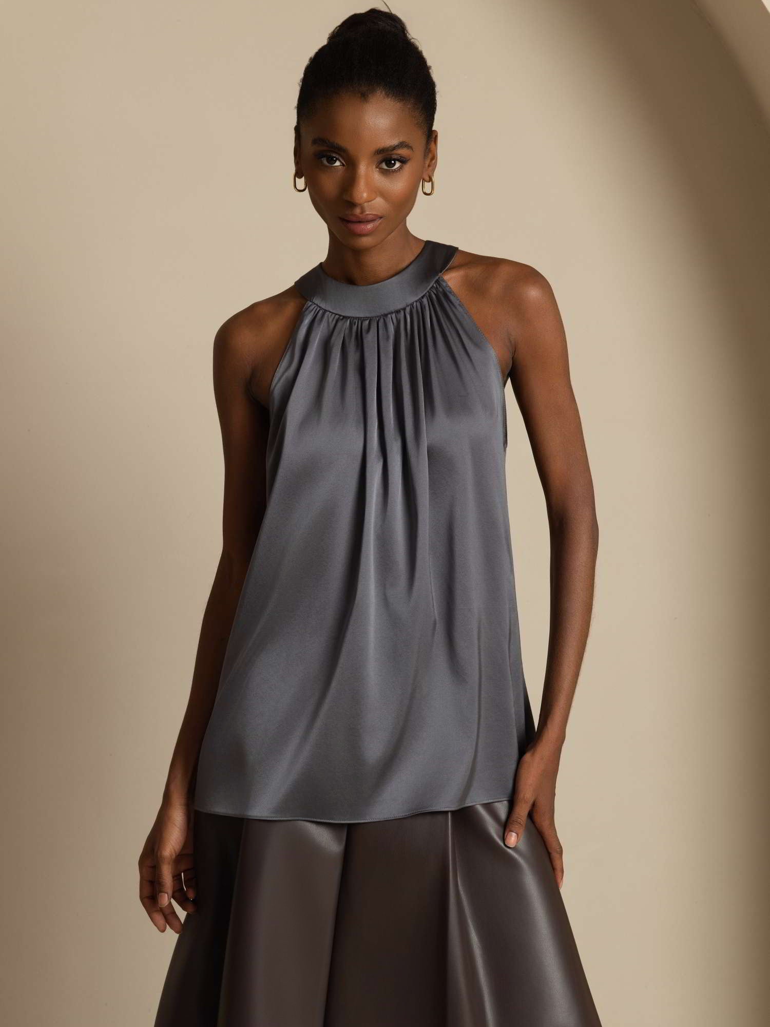 [Mørkegrå] SilkSilky-NO 19Momme Silke Womens T-Shirt 001