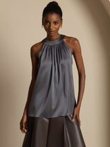 [Mørkegrå] SilkSilky-NO Sleeveless Halterneck T-skjorte for Kvinner 001