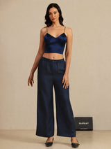 [Mørke blå] SilkSilky-NO Spaghetti Strap V Neck Camisole Topp 007