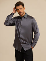 [Mørkegrå] SilkSilky-NO Long Sleeve Lapel Collar Skjorte for Menn 006