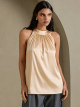 [Champagne] SilkSilky-NO Sleeveless Halterneck T-skjorte for Kvinner 001