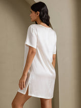 [Hvit] SilkSilky-NO Half Sleeve V Neck Nattkjole 002