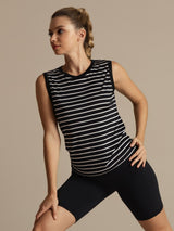 [Svart Stripe] SilkSilky-NO Ermeløs Rund Hals Camisole Topp 003