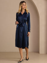 [Mørke blå] SilkSilky-NO Long Sleeve Lapel Collar Kjole 007