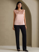 [Toscana] SilkSilky-NO Cap Sleeve Round Neck T-skjorte for Kvinner 006