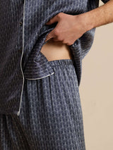 [Marine Ginkgo] SilkSilky-NO Short Sleeve Lapel Collar Pyjamas for menn 008