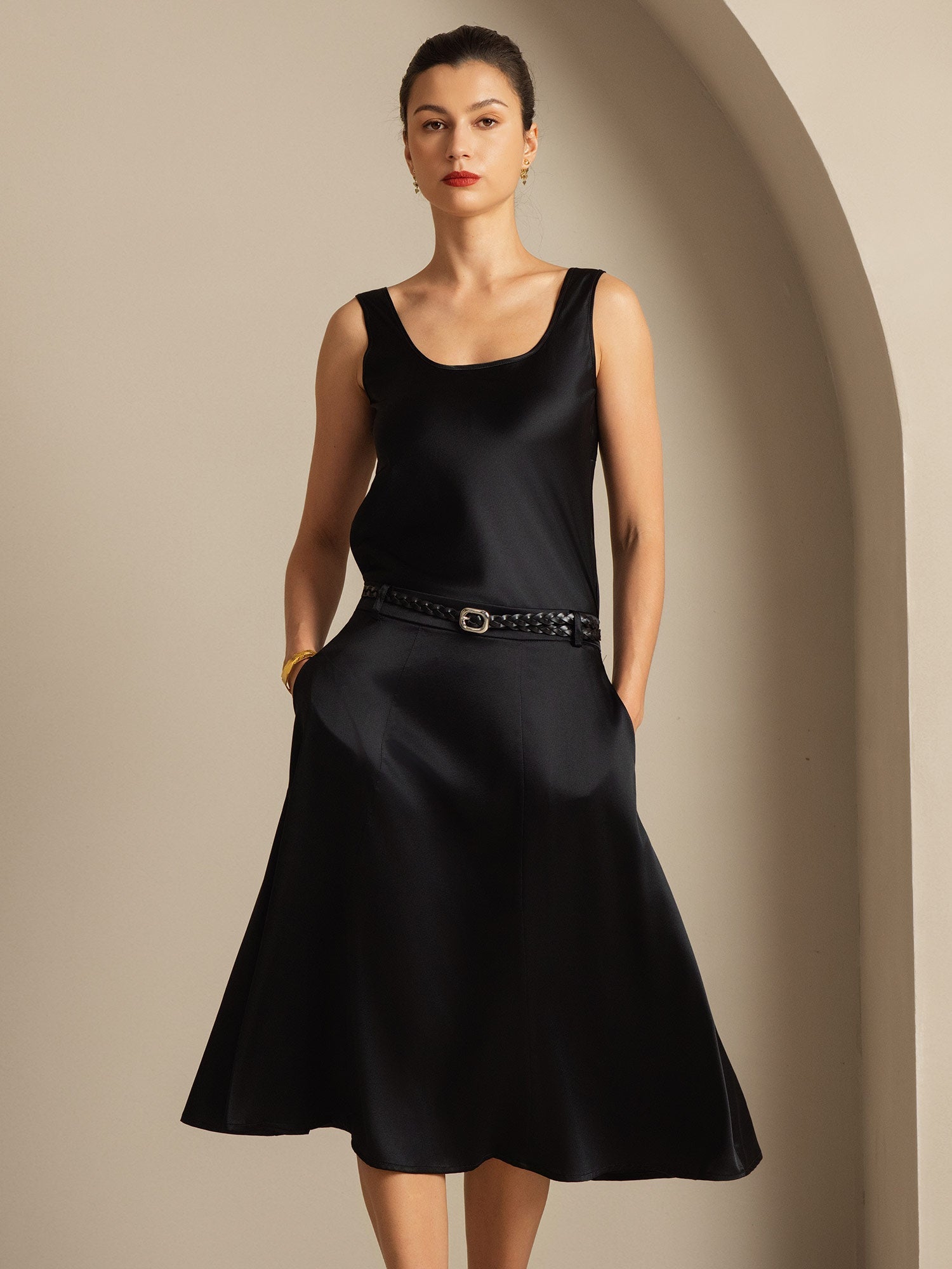 [Svart] SilkSilky-NO 19Momme Silke Camisoles 001,