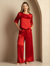 [Vin] SilkSilky-NO Halv erme Round Neck Pyjamas for Kvinner 001