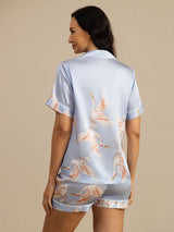 [Lyse Blå] SilkSilky-NO Short Sleeve Lapel Collar Pyjamas for Kvinner 002