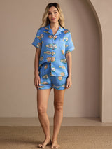 [Blå Fisk] SilkSilky-NO Short Sleeve Lapel Collar Pyjamas for Kvinner 005