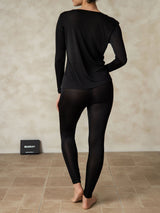 [Svart] SilkSilky-NO Long Sleeve Round Neck Dame Langt Undertøy 002