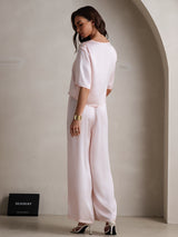 [Rosa] SilkSilky-NO Halv erme Round Neck Pyjamas for Kvinner 002