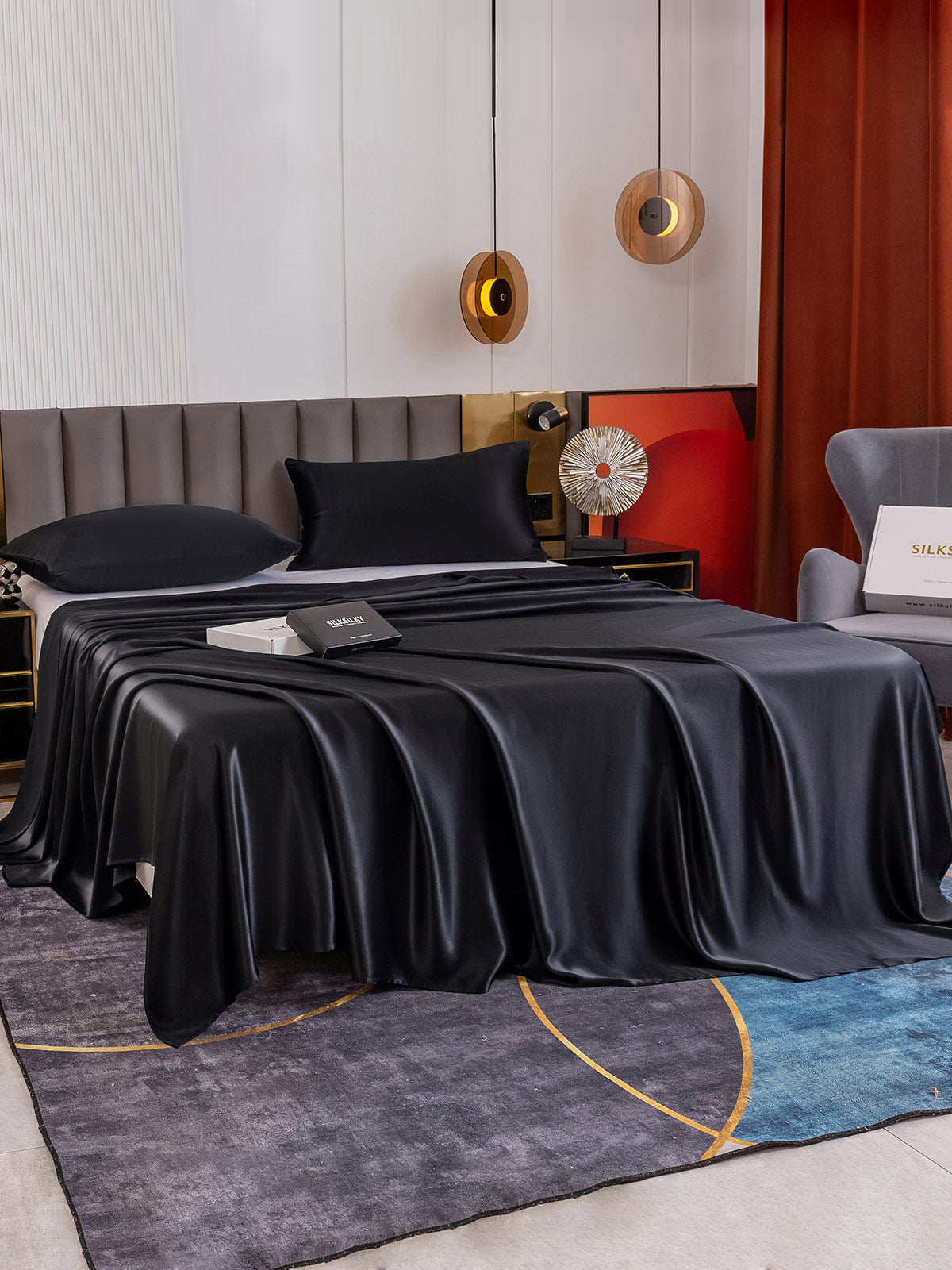 [Svart] SilkSilky-NO 19Momme Bedding Set 003