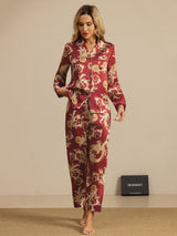 [Vinrød Drage] SilkSilky-NO Long Sleeve Lapel Collar Pyjamas for Kvinner 007