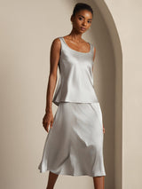 [Griffin Grå] SilkSilky-NO 19Momme Ermeløs Dyp Rund Halsutringning Camisole Topp 004