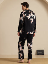 [Svart] SilkSilky-NO Long Sleeve Notch Collar Pyjamas for menn 002