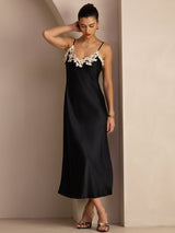 [Svart] SilkSilky-NO Spaghetti Strap V Neck Kjole 006