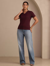 [Vin] SilkSilky-NO Short Sleeve V Neck T-skjorte for Kvinner 006