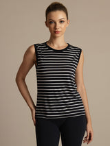 [Svart Stripe] SilkSilky-NO Ermeløs Rund Hals Camisole Topp 005