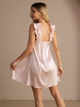 [Rosa] SilkSilky-NO Sleeveless Square Neck Nattkjole 002