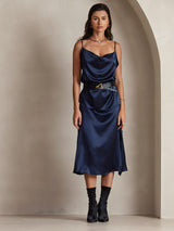 [Mørke blå] SilkSilky-NO Spaghetti Strap Cowl Neck Camisole Topp 004