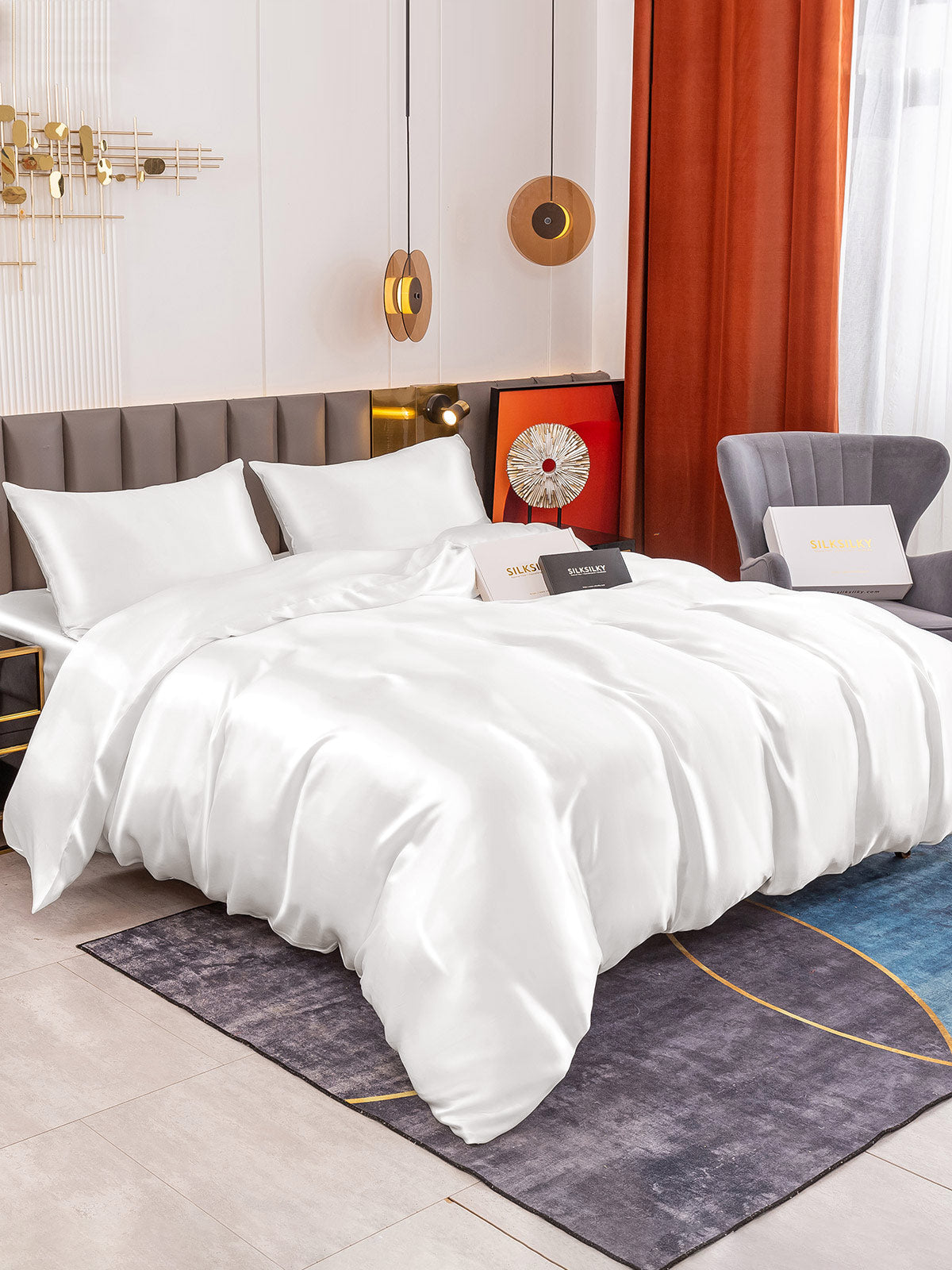 [Hvit] SilkSilky-NO 19Momme Bedding Set 002