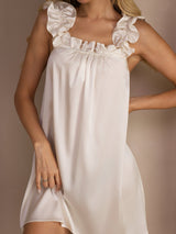 [Hvit] SilkSilky-NO Sleeveless Square Neck Nattkjole 004
