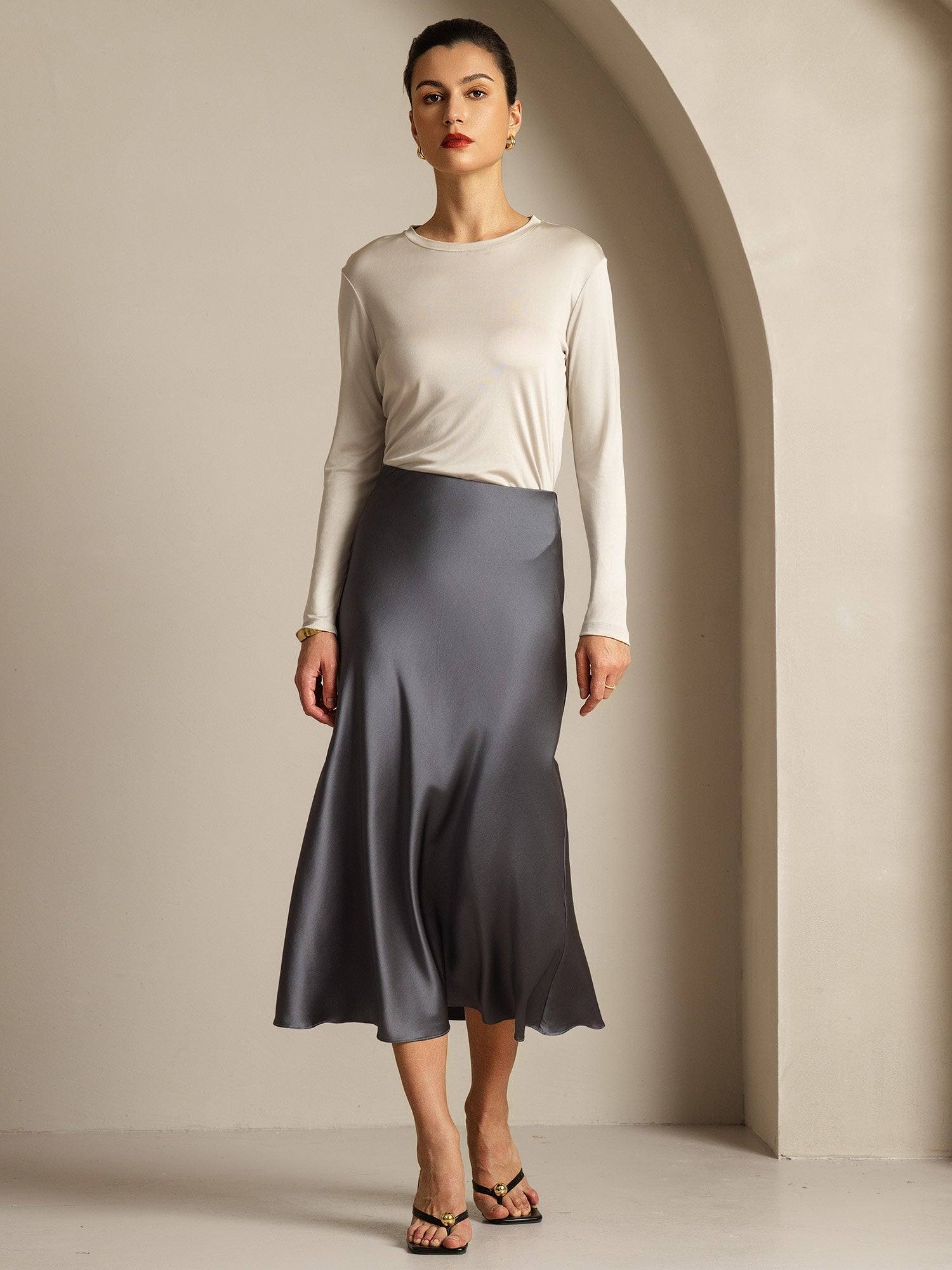 [Grå] SilkSilky-NO Silke Womens T-Shirt 015,