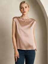 [Toscana] SilkSilky-NO Cap Sleeve Round Neck T-skjorte for Kvinner 001