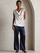 [Lysegrå] SilkSilky-NO Cap Sleeve Cowl Neck T-skjorte for Kvinner 001