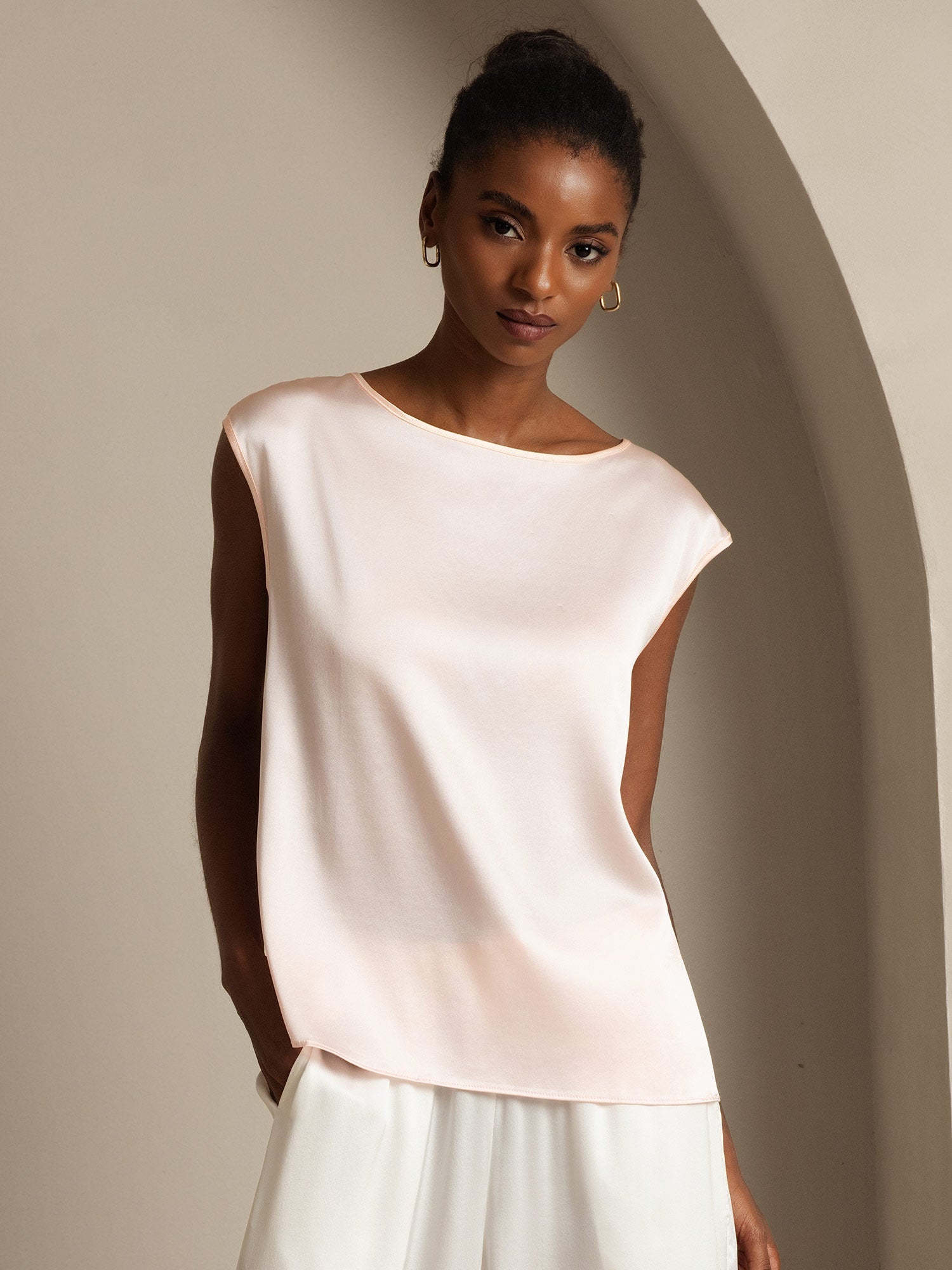 [Rosa] SilkSilky-NO 19Momme Silke Womens T-Shirt 001,